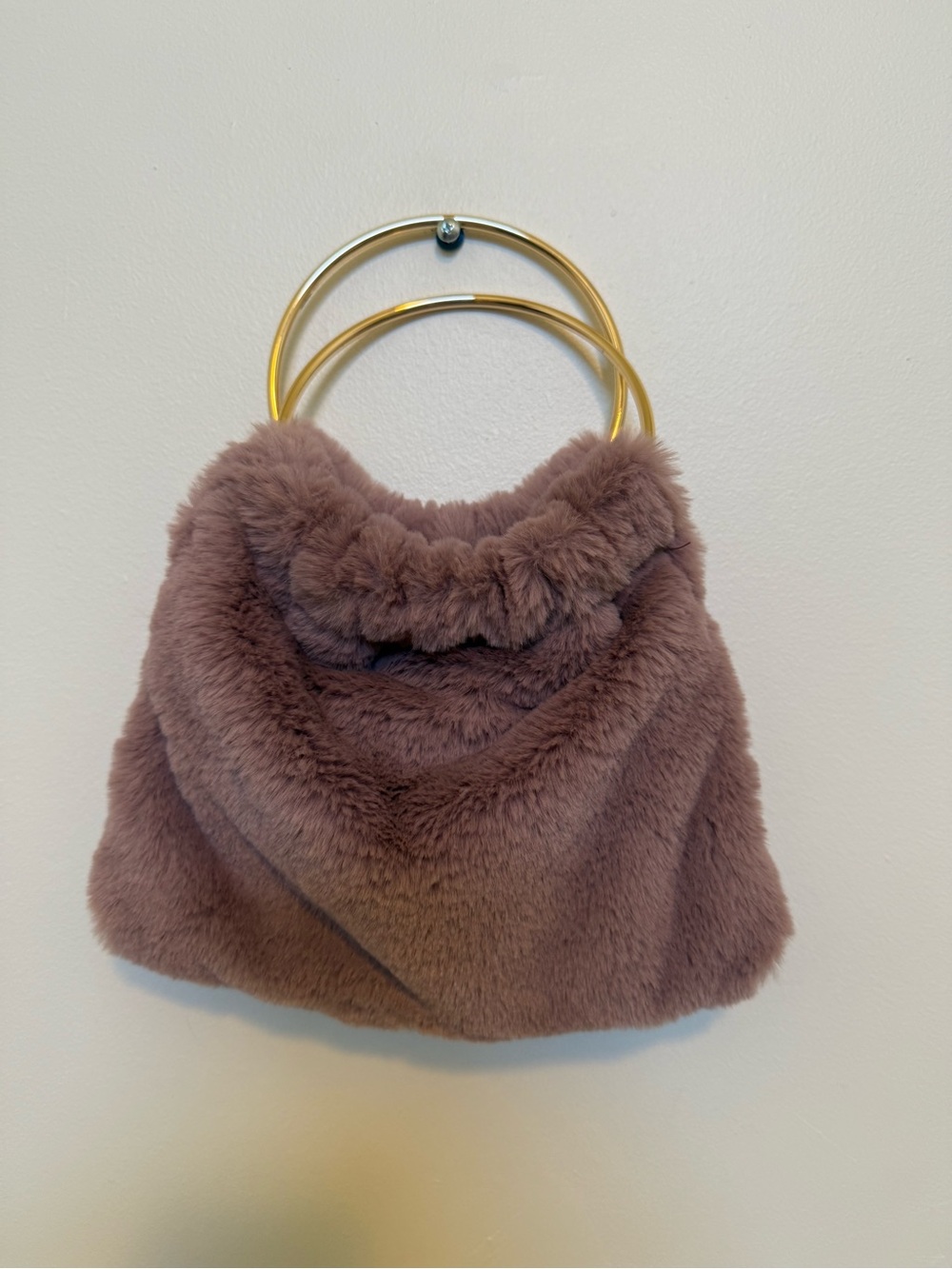 Sole Society Mauve Faux Fur Shoulder Bag with Gold Ring Handles